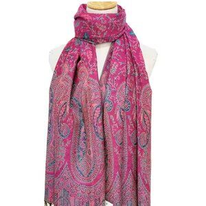 Reversible Pink and Blue Paisley Floral Pashmina Shawl Wrap Fringed Boho New
